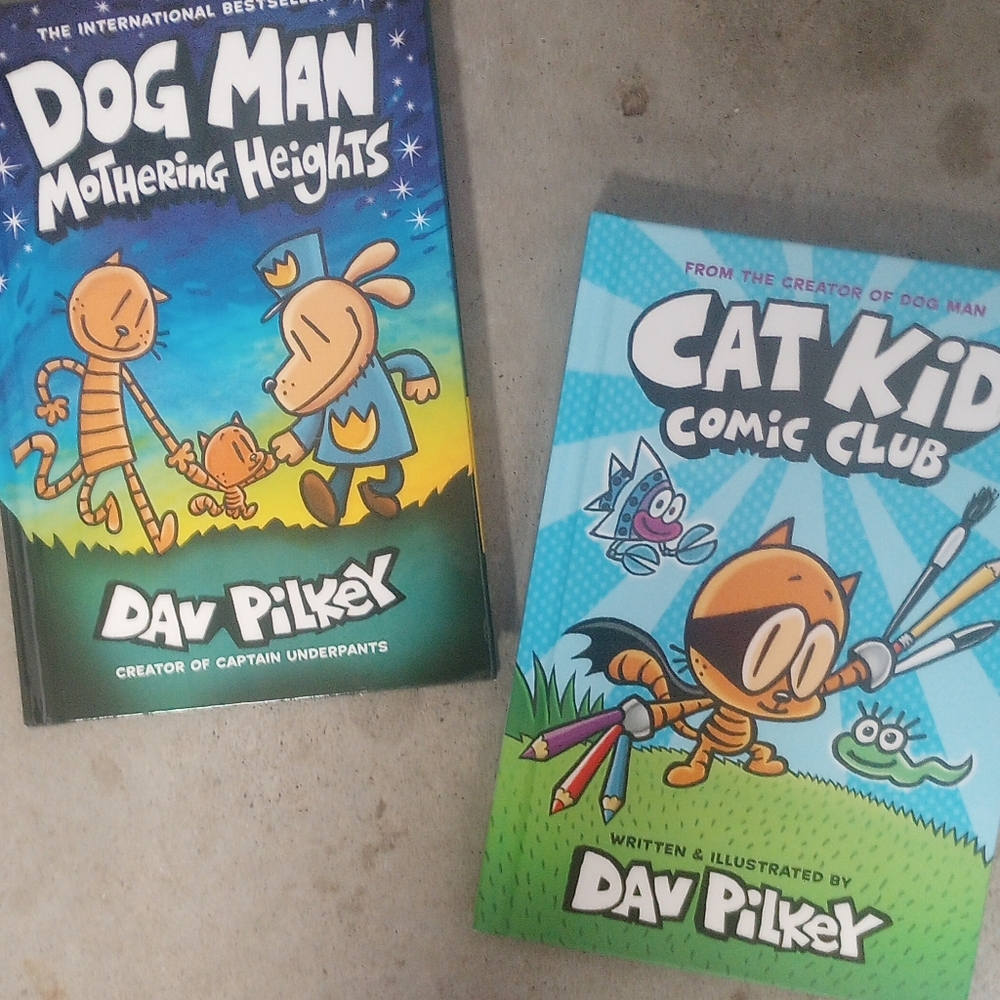 Dog Man And Cat Kid By Dav pilkey Lot Of 2 Hardcover - Blue and Green